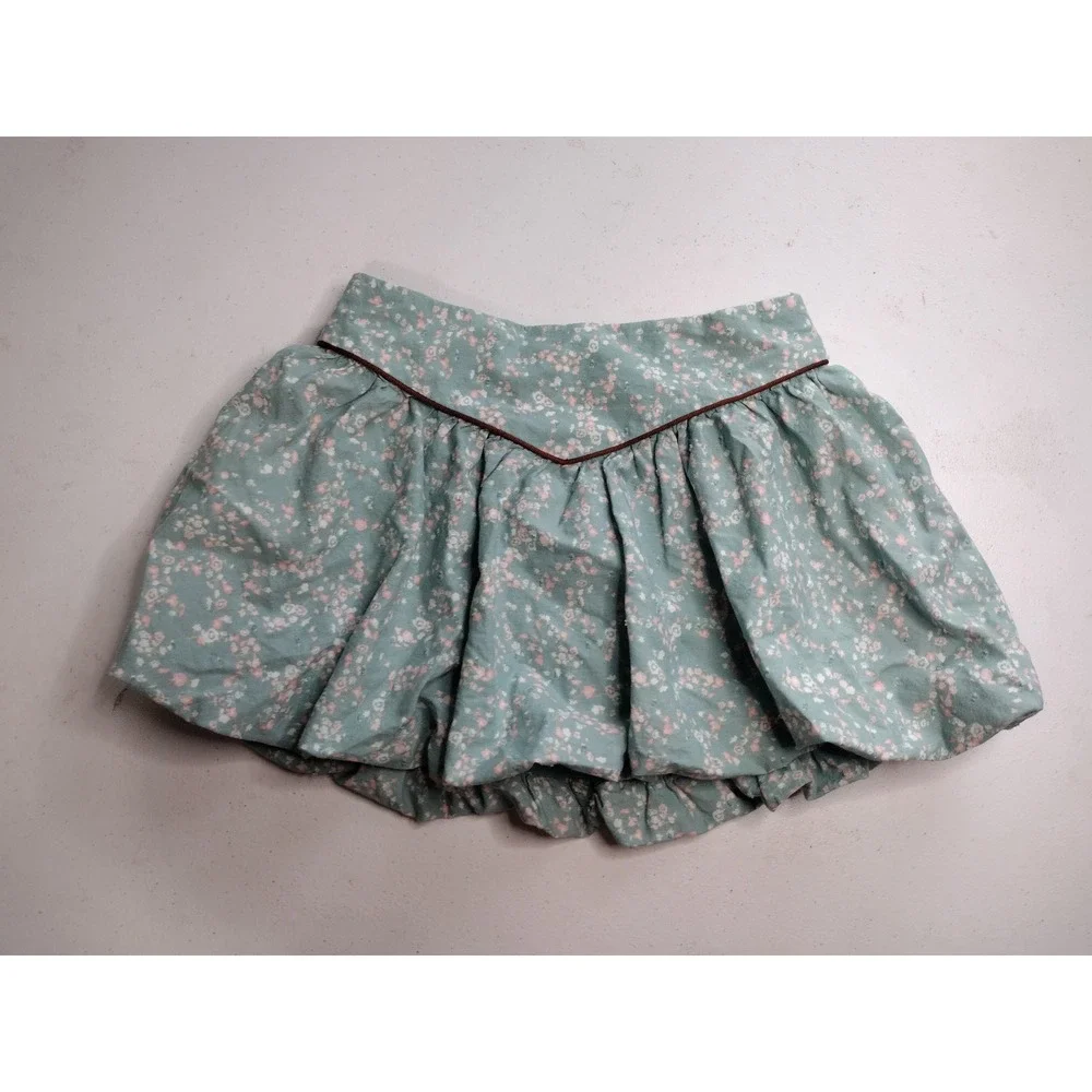 Cat & Jack Girls XS 4/5 Blue Floral Bubble Skirt Adjustable Waist Cotton‎ Lined